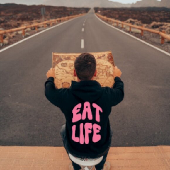 🌆 Indulge in Life's Flavors with Our "Eat Life" Black Zip-Up Hoodie! 🌆 - Picture 1 of 2